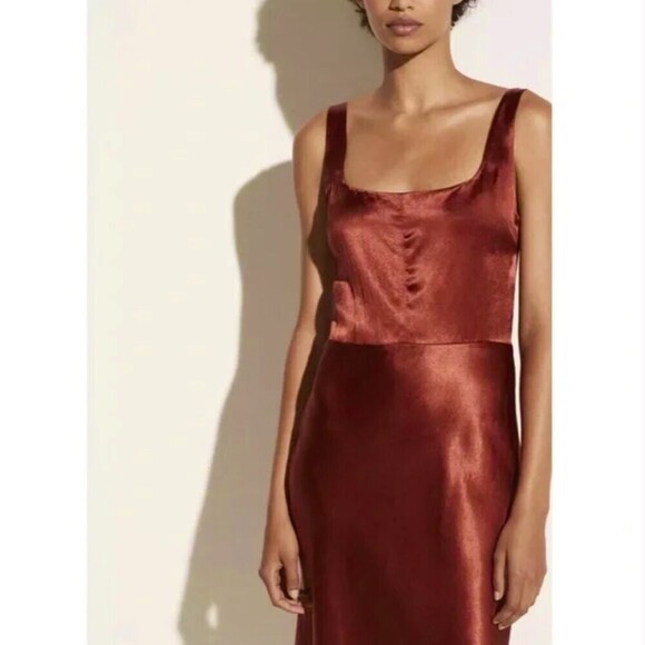 NWT Vince Minimal Quiet Luxury Slim Midi Slip Dress Sangre Red Satin 2 Cocktail - Picture 2 of 13